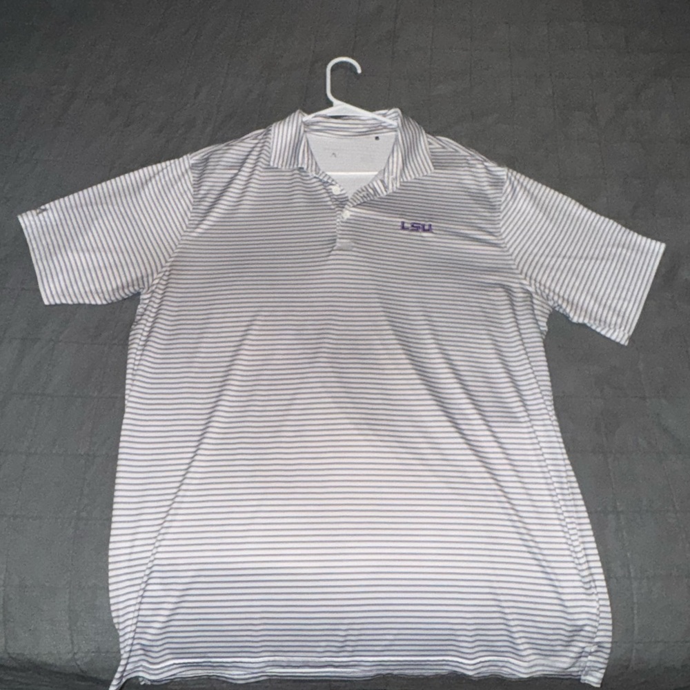 LSU Striped Polo Shirt - White and Gray - Men’s L